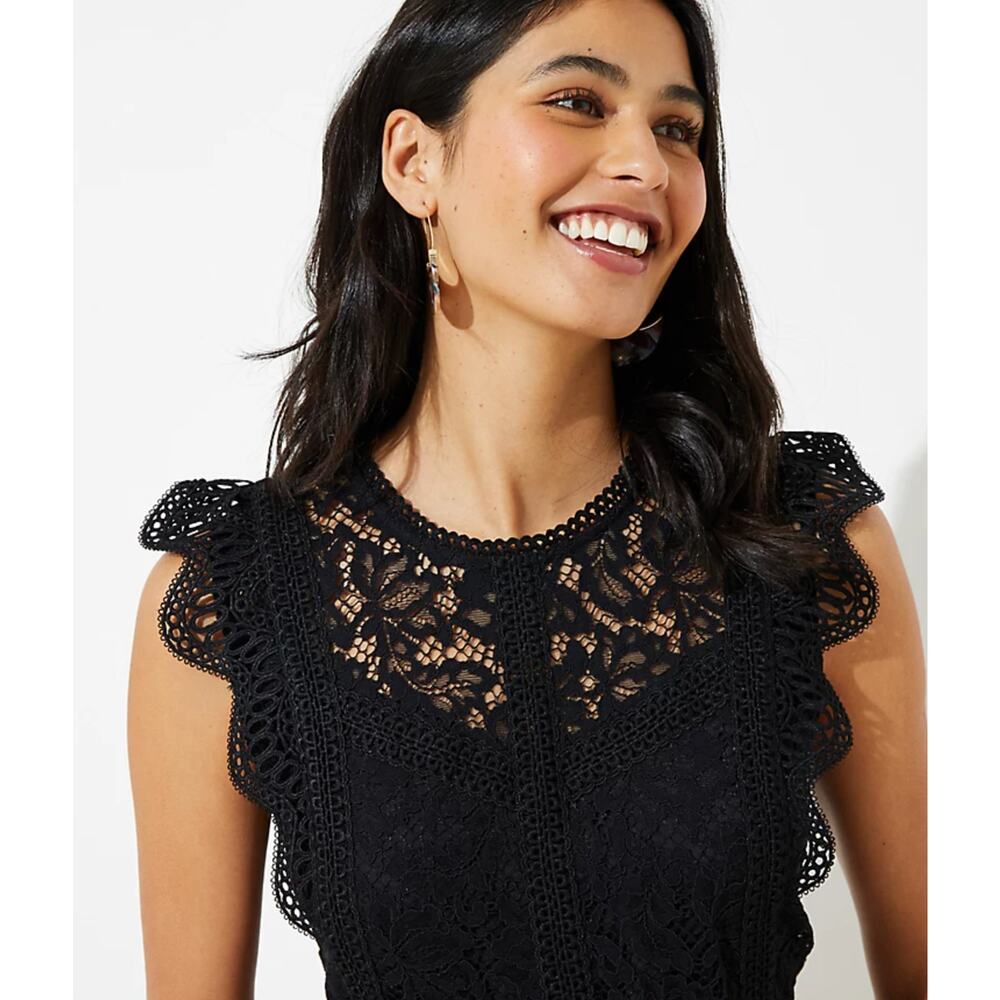 LOFT Black Lace Bodice Sleeveless Fit and Flare Dress NWT Size 6 - Picture 9 of 9